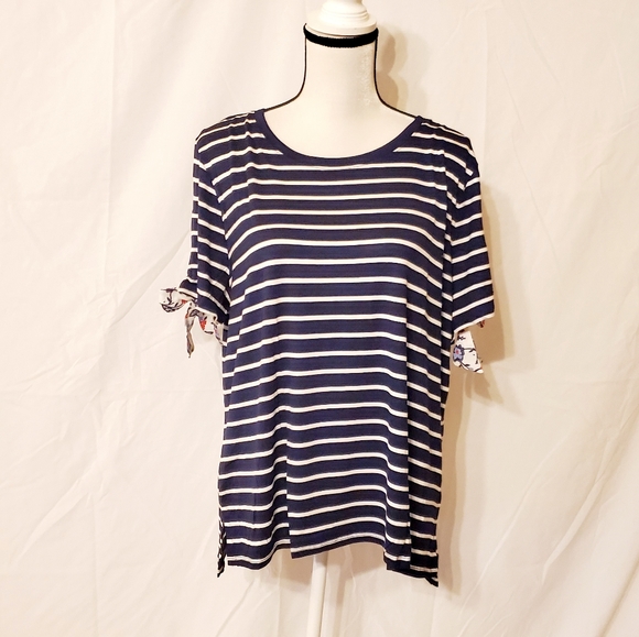 NWT Maison Jules Plus Size Striped Bow Trim Tee - Picture 3 of 8